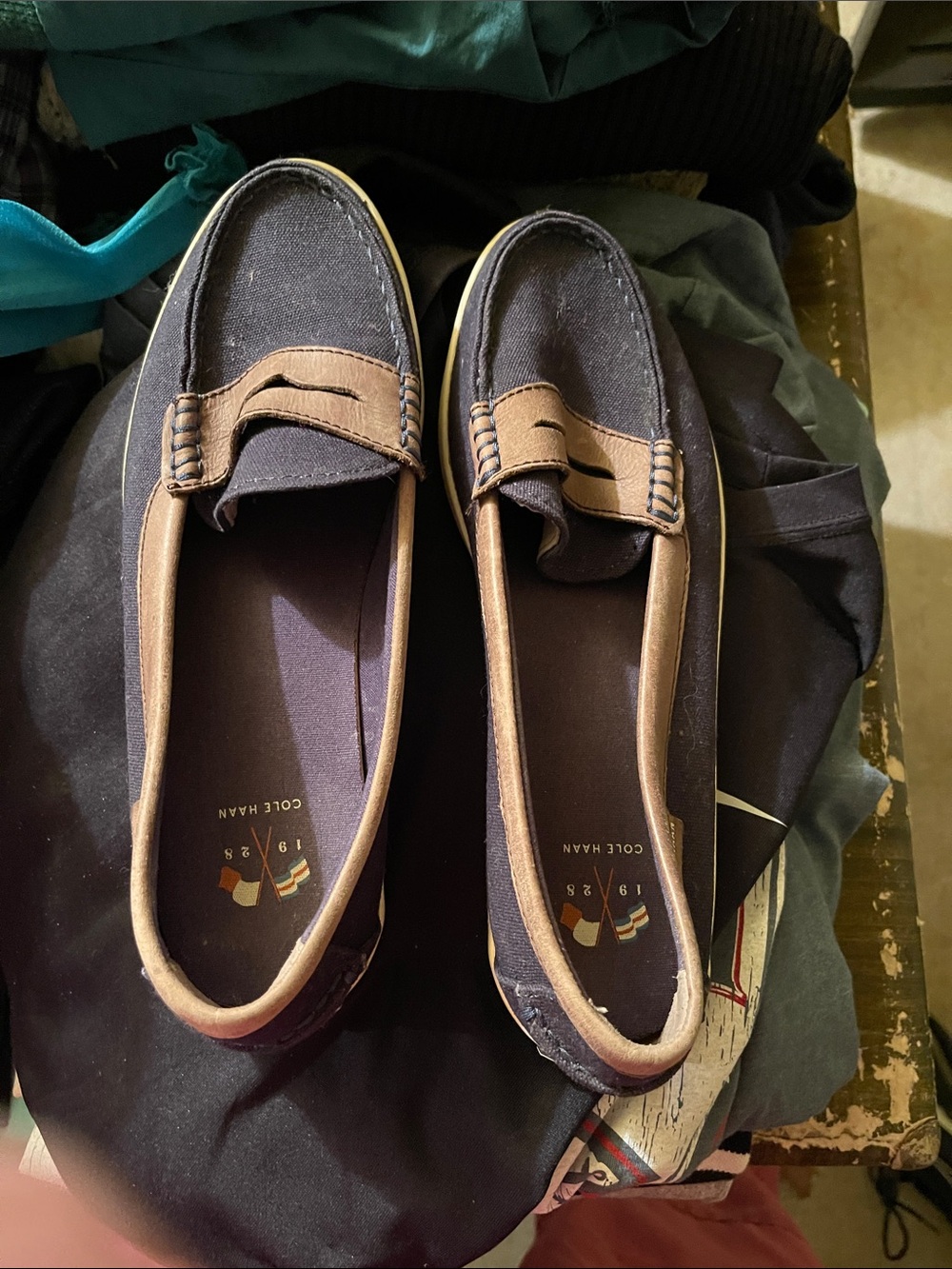 Cole Haan Ladies Black and Brown Canvas Slip-On Loafers 91/2
